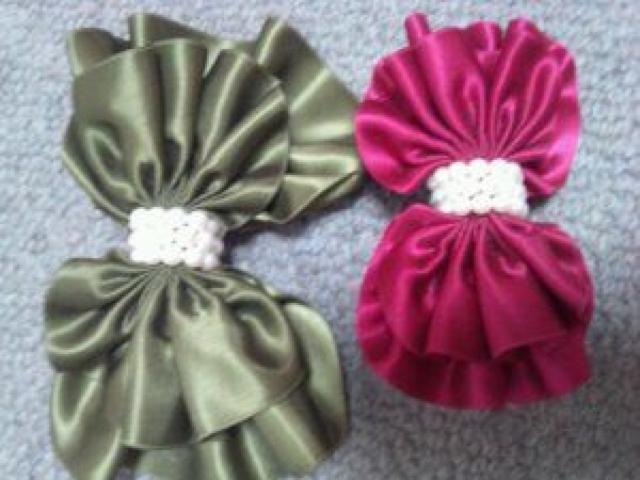 カーキ&ピンクサテンリボンバレッタ真珠付き大小2点セット < 女性ファッション  カーキ&ピンクサテンリボンバレッタ真珠付き大小2点セット  < 女性ファッションの
