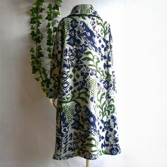 新品 a077 ML 裏起毛 あったか ワンピース 紺緑グレー系 冬 モダンボタニカル柄 ショールカラー ストレッチ < 女性ファッション 新品 a077 ML 裏起毛 あったか ワンピース 紺緑グレー系 冬 モダンボタニカル柄 ショールカラー ストレッチ < 女性ファッションの