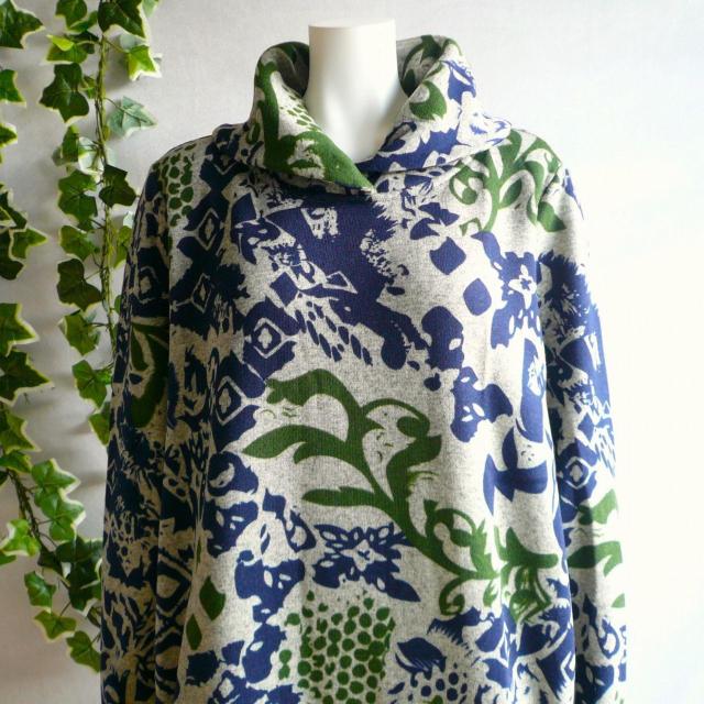 新品 a077 ML 裏起毛 あったか ワンピース 紺緑グレー系 冬 モダンボタニカル柄 ショールカラー ストレッチ < 女性ファッション 新品 a077 ML 裏起毛 あったか ワンピース 紺緑グレー系 冬 モダンボタニカル柄 ショールカラー ストレッチ < 女性ファッションの