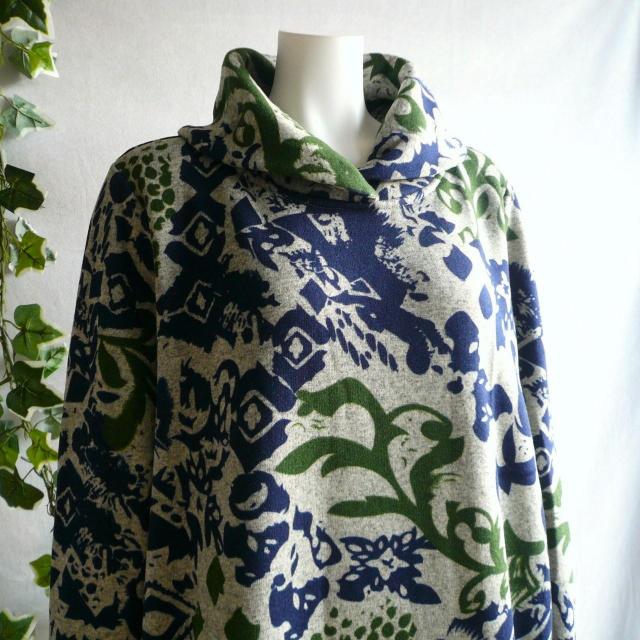 新品 a077 ML 裏起毛 あったか ワンピース 紺緑グレー系 冬 モダンボタニカル柄 ショールカラー ストレッチ < 女性ファッション 新品 a077 ML 裏起毛 あったか ワンピース 紺緑グレー系 冬 モダンボタニカル柄 ショールカラー ストレッチ < 女性ファッションの