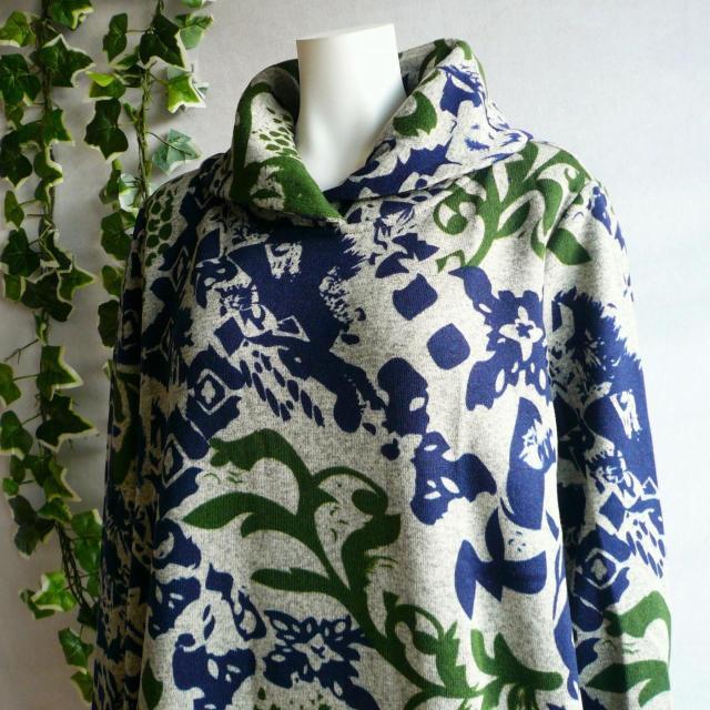 新品 a077 ML 裏起毛 あったか ワンピース 紺緑グレー系 冬 モダンボタニカル柄 ショールカラー ストレッチ < 女性ファッション 新品 a077 ML 裏起毛 あったか ワンピース 紺緑グレー系 冬 モダンボタニカル柄 ショールカラー ストレッチ < 女性ファッションの