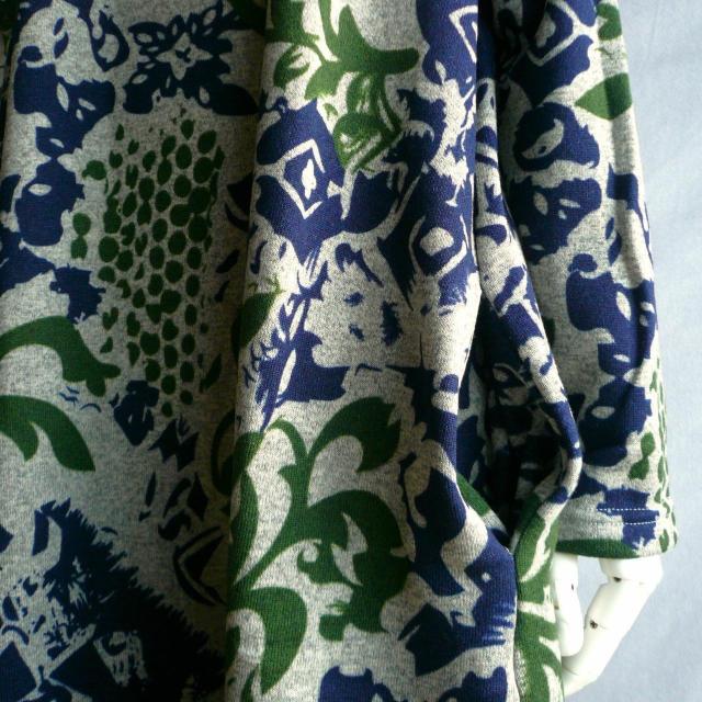 新品 a077 ML 裏起毛 あったか ワンピース 紺緑グレー系 冬 モダンボタニカル柄 ショールカラー ストレッチ < 女性ファッション 新品 a077 ML 裏起毛 あったか ワンピース 紺緑グレー系 冬 モダンボタニカル柄 ショールカラー ストレッチ < 女性ファッションの