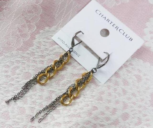 新品MACY'S CHARTER CLUB アンティーク調2色チェーンピアス < 女性アクセサリー/時計  新品MACY'S CHARTER CLUB アンティーク調2色チェーンピアス < 女性アクセサリー/時計の