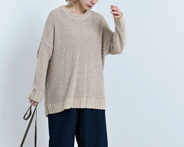 …Lupilien…ポップコーン ヤーン クルーネックチュニック 新品 ベージュ < 女性ファッション …Lupilien…ポップコーン ヤーン クルーネックチュニック 新品 ベージュ < 女性ファッションの