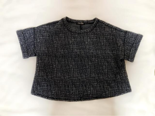 one wayワンウェイ●クロップドTシャツ●黒ブラック●ツイード風 < ブランド  one wayワンウェイ●クロップドTシャツ●黒ブラック●ツイード風 < ブランドの