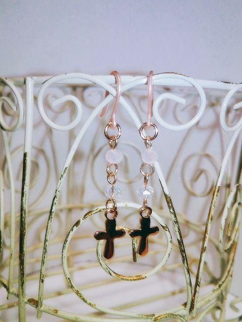 ピンクゴールドクロスモルガナイト・クリスタルスワロ樹脂ピアス < 女性アクセサリー/時計  ピンクゴールドクロスモルガナイト・クリスタルスワロ樹脂ピアス < 女性アクセサリー/時計の