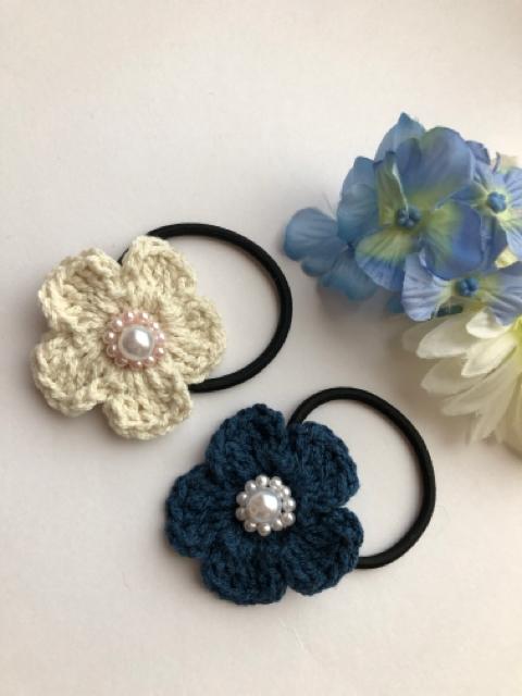 ハンドメイド ヘアゴム お花ふたつ♪♪ ガーリー コットン < 女性ファッション  ハンドメイド ヘアゴム お花ふたつ♪♪ ガーリー コットン < 女性ファッションの