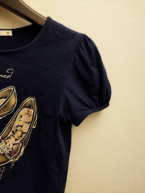 gu 紺 ネイビー リボンパンプス柄 パフスリーブ Tシャツ レディース XS < キッズ/ベビー  gu 紺 ネイビー リボンパンプス柄 パフスリーブ Tシャツ レディース XS < キッズ/ベビーの