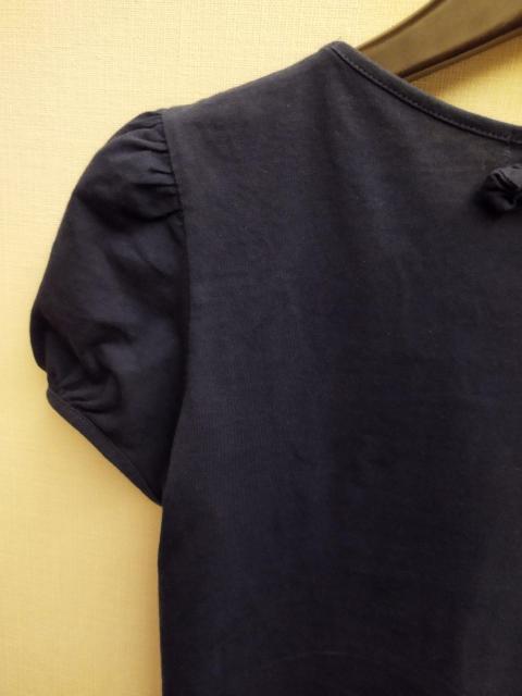 gu 紺 ネイビー リボンパンプス柄 パフスリーブ Tシャツ レディース XS < キッズ/ベビー  gu 紺 ネイビー リボンパンプス柄 パフスリーブ Tシャツ レディース XS < キッズ/ベビーの