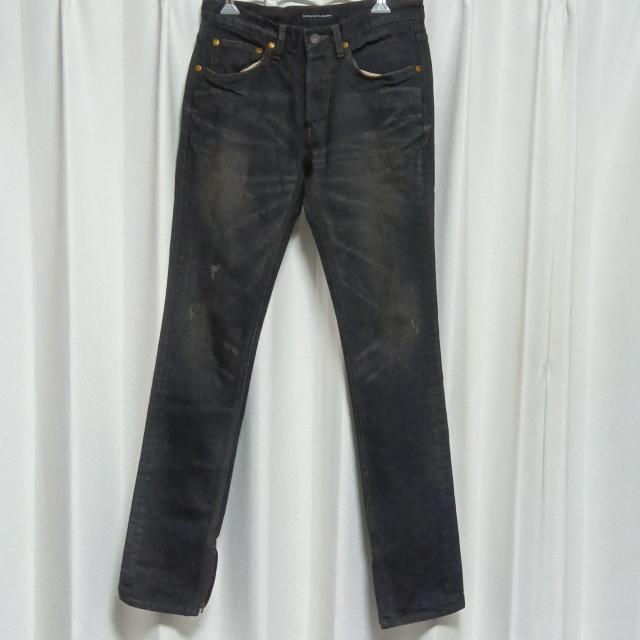 LOUNGE LIZARD ユーズド加工 裾ファスナー デニムパンツ サイズ1 黒 ブラック ラウンジリザード ジーンズ ジーパン < ブランド  LOUNGE LIZARD ユーズド加工 裾ファスナー デニムパンツ サイズ1 黒 ブラック ラウンジリザード ジーンズ ジーパン  < ブランドの