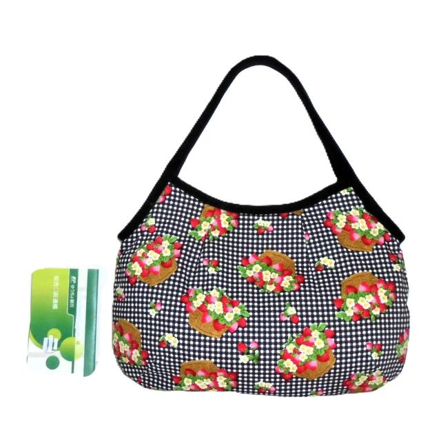 【マチなしグラニーバッグ】◆籠バスケットにイチゴ×黒白チェック地 < 女性ファッション 【マチなしグラニーバッグ】◆籠バスケットにイチゴ×黒白チェック地 < 女性ファッションの