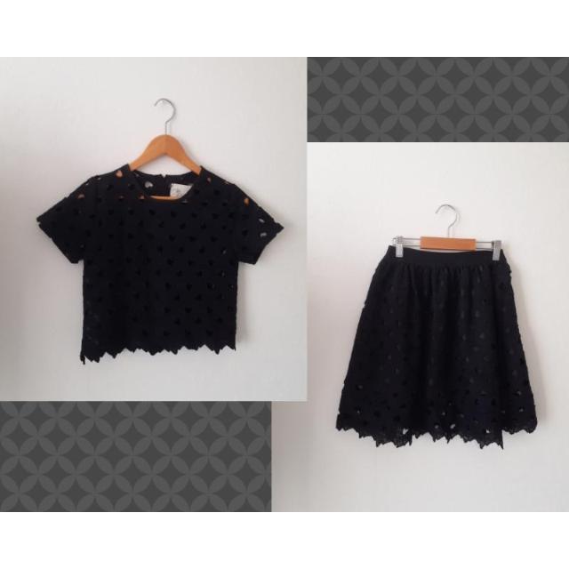 Only love daily◆ブラック 黒 ハートシースルー セットアップ カットソー&スカート◆M < 女性ファッション  Only love daily◆ブラック 黒 ハートシースルー セットアップ カットソー&スカート◆M  < 女性ファッションの