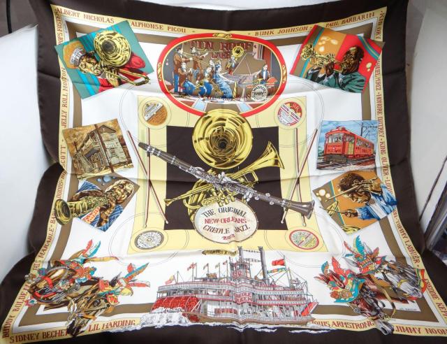 エルメス カレ90 ニューオリンズ クレオール ジャズ スカーフ ブラウン系<USED訳ありタグなし>【送料無料】 < ブランド  エルメス カレ90 ニューオリンズ クレオール ジャズ スカーフ ブラウン系<USED訳ありタグなし>【送料無料】 < ブランドの