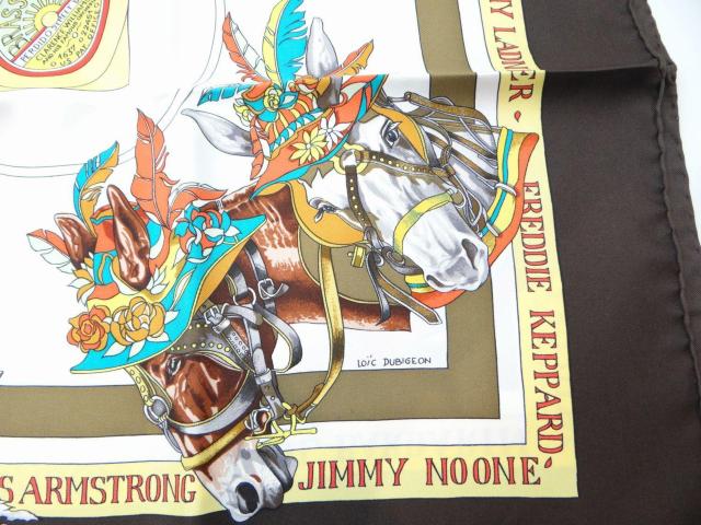 エルメス カレ90 ニューオリンズ クレオール ジャズ スカーフ ブラウン系<USED訳ありタグなし>【送料無料】 < ブランド  エルメス カレ90 ニューオリンズ クレオール ジャズ スカーフ ブラウン系<USED訳ありタグなし>【送料無料】 < ブランドの