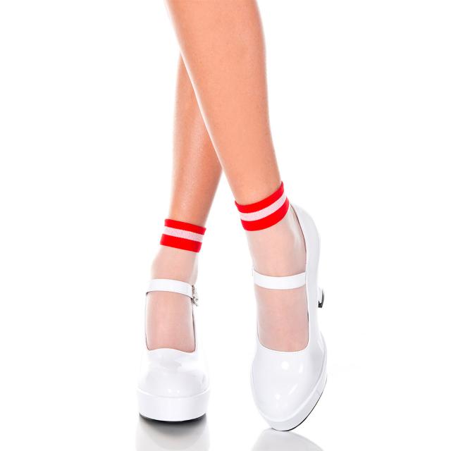 Music Legs ストライプ シアー アンクルハイソックス レッド < 女性ファッション  Music Legs ストライプ シアー アンクルハイソックス レッド < 女性ファッションの