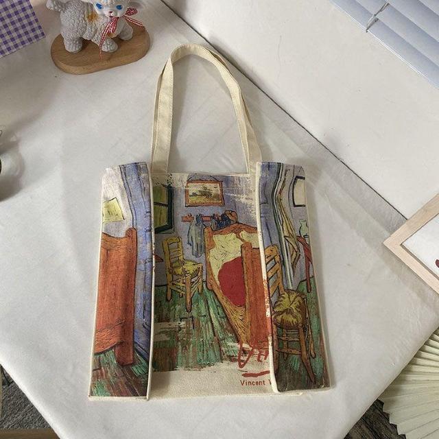バッグ 鞄 ゴッホ キャンバス トートバッグ 芸術 プリント アルルの寝室 < 女性ファッション  バッグ 鞄 ゴッホ キャンバス トートバッグ 芸術 プリント アルルの寝室 < 女性ファッションの