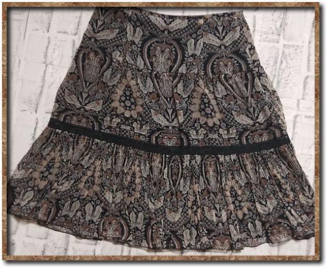 フラジール レース付きプリントシフォンスカート 黒 < ブランド フラジール レース付きプリントシフォンスカート 黒 < ブランドの