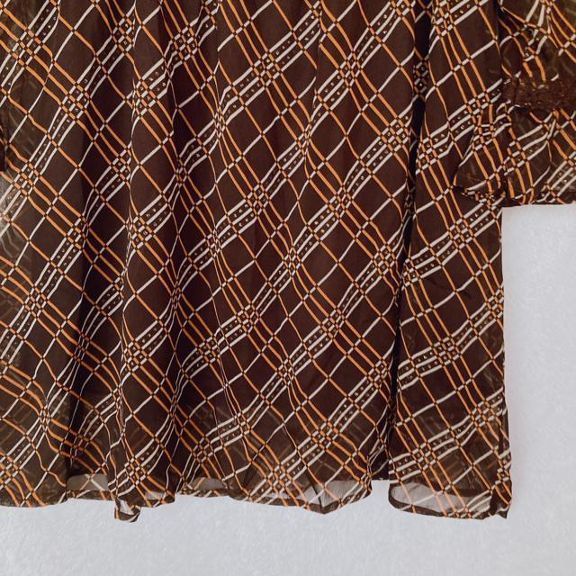 GAL FIT 七部袖 ひし形プリント シースル チュニック トップス  L N2m < ブランド  GAL FIT 七部袖 ひし形プリント シースル チュニック トップス  L N2m < ブランドの