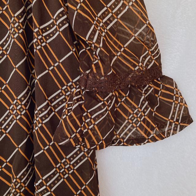 GAL FIT 七部袖 ひし形プリント シースル チュニック トップス  L N2m < ブランド  GAL FIT 七部袖 ひし形プリント シースル チュニック トップス  L N2m < ブランドの