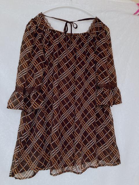 GAL FIT 七部袖 ひし形プリント シースル チュニック トップス  L N2m < ブランド  GAL FIT 七部袖 ひし形プリント シースル チュニック トップス  L N2m < ブランドの