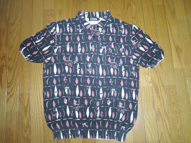 HYSTERIC GLAMOUR ヒステリックグラマー MOND RADIO 総柄プリント ポロシャツ L 黒 スカル 半袖シャツ < ブランド HYSTERIC GLAMOUR ヒステリックグラマー MOND RADIO 総柄プリント ポロシャツ L 黒 スカル 半袖シャツ < ブランドの