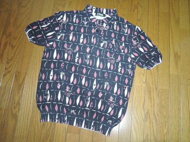 HYSTERIC GLAMOUR ヒステリックグラマー MOND RADIO 総柄プリント ポロシャツ L 黒 スカル 半袖シャツ < ブランド HYSTERIC GLAMOUR ヒステリックグラマー MOND RADIO 総柄プリント ポロシャツ L 黒 スカル 半袖シャツ < ブランドの