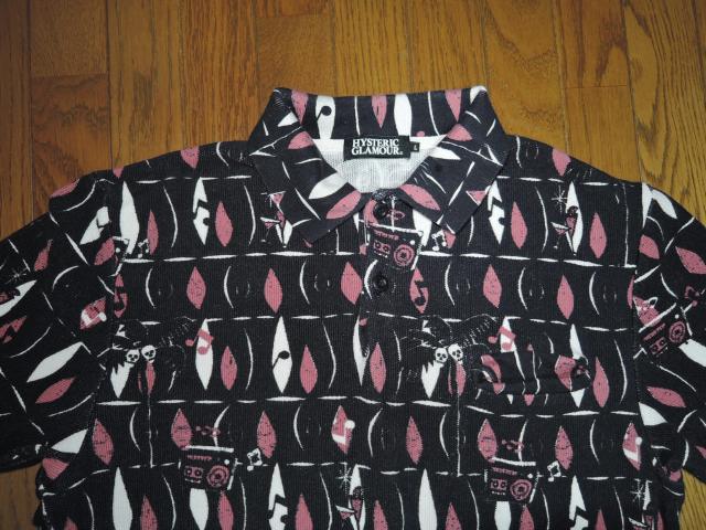 HYSTERIC GLAMOUR ヒステリックグラマー MOND RADIO 総柄プリント ポロシャツ L 黒 スカル 半袖シャツ < ブランド HYSTERIC GLAMOUR ヒステリックグラマー MOND RADIO 総柄プリント ポロシャツ L 黒 スカル 半袖シャツ < ブランドの