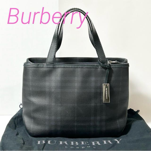 BURBERRY �o�[�o���[ �m�o�`�F�b�N PVC ���U�[ �n���h�o�b�O �g�[�g�o�b�O �l�C�r�[ �V���o�[���� �r�|��  �� �u�����h�� 