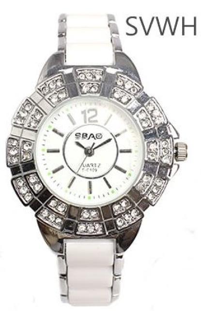 装飾ベゼル★セラミック風コンビベルトレディース腕時計SVWH < 女性アクセサリー/時計  装飾ベゼル★セラミック風コンビベルトレディース腕時計SVWH  < 女性アクセサリー/時計の