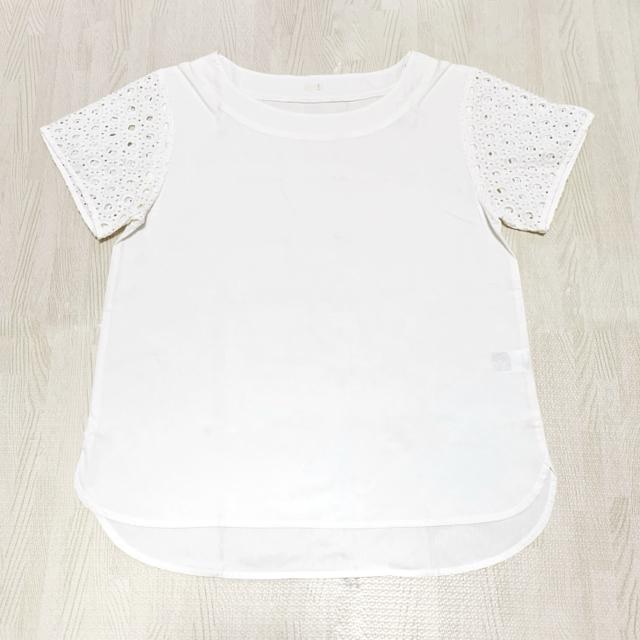【美品】レーススリーブ半袖カットソー/GU/白/S/コットン100% < 女性ファッション  【美品】レーススリーブ半袖カットソー/GU/白/S/コットン100%  < 女性ファッションの