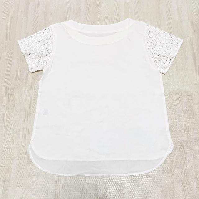 【美品】レーススリーブ半袖カットソー/GU/白/S/コットン100% < 女性ファッション  【美品】レーススリーブ半袖カットソー/GU/白/S/コットン100% < 女性ファッションの
