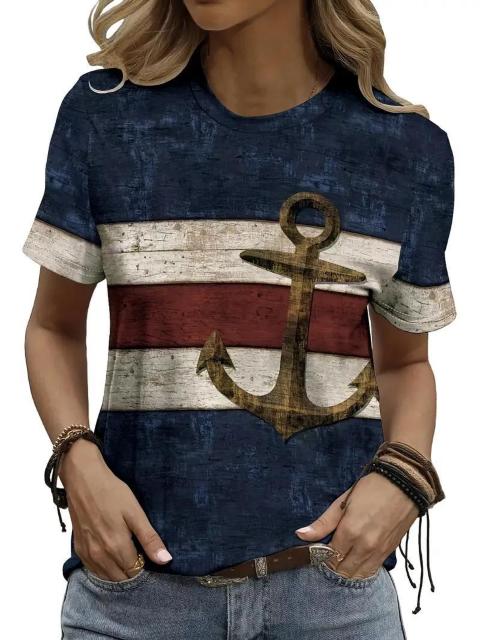 超お買い得1290円★レディース アンカープリント Tシャツ 半袖 レジャー Tシャツ USAサイズS(日本サイズL相当) < 女性ファッション  超お買い得1290円★レディース アンカープリント Tシャツ 半袖 レジャー Tシャツ USAサイズS(日本サイズL相当)  < 女性ファッションの