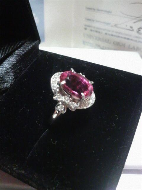 Pt900/大粒ピンクトルマリン/3.75ct/ダイヤモンド/0.3ct/高級リング < 女性アクセサリー/時計  Pt900/大粒ピンクトルマリン/3.75ct/ダイヤモンド/0.3ct/高級リング < 女性アクセサリー/時計の