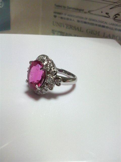 Pt900/大粒ピンクトルマリン/3.75ct/ダイヤモンド/0.3ct/高級リング < 女性アクセサリー/時計  Pt900/大粒ピンクトルマリン/3.75ct/ダイヤモンド/0.3ct/高級リング < 女性アクセサリー/時計の
