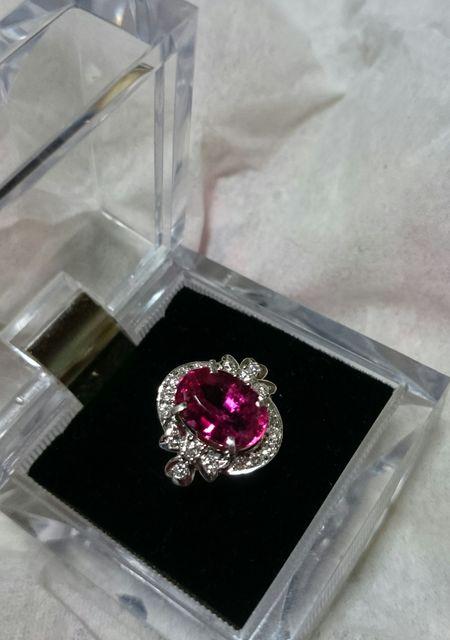 Pt900/大粒ピンクトルマリン/3.75ct/ダイヤモンド/0.3ct/高級リング < 女性アクセサリー/時計  Pt900/大粒ピンクトルマリン/3.75ct/ダイヤモンド/0.3ct/高級リング < 女性アクセサリー/時計の