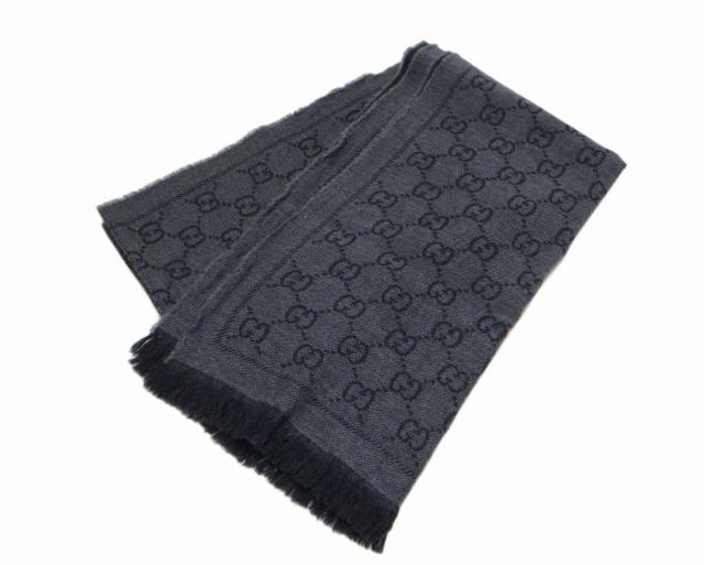 GUCCI グッチ GG柄 ウールマフラー ストール グレー<USED> < ブランド  GUCCI グッチ GG柄 ウールマフラー ストール グレー<USED>  < ブランドの