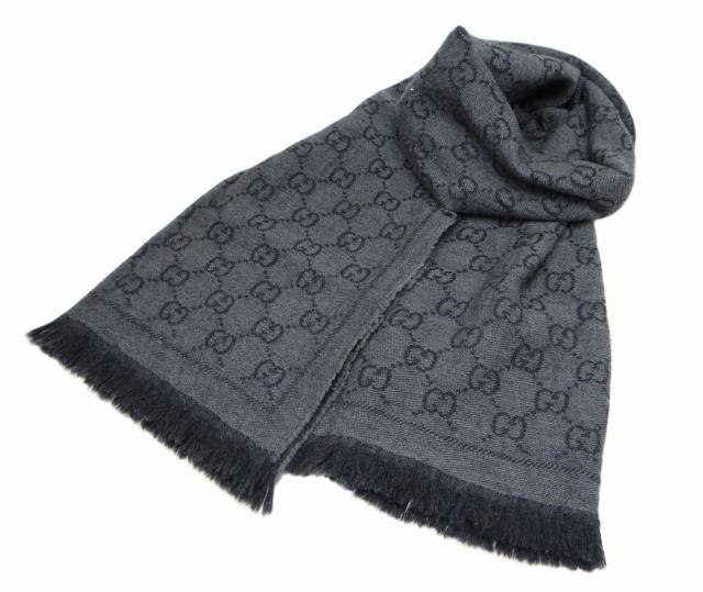 GUCCI グッチ GG柄 ウールマフラー ストール グレー<USED> < ブランド  GUCCI グッチ GG柄 ウールマフラー ストール グレー<USED> < ブランドの