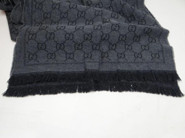 GUCCI グッチ GG柄 ウールマフラー ストール グレー<USED> < ブランド  GUCCI グッチ GG柄 ウールマフラー ストール グレー<USED> < ブランドの