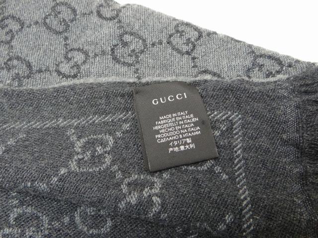 GUCCI グッチ GG柄 ウールマフラー ストール グレー<USED> < ブランド  GUCCI グッチ GG柄 ウールマフラー ストール グレー<USED> < ブランドの