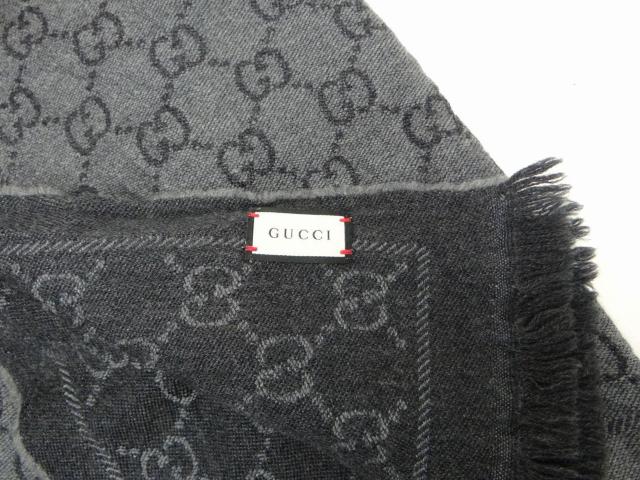 GUCCI グッチ GG柄 ウールマフラー ストール グレー<USED> < ブランド  GUCCI グッチ GG柄 ウールマフラー ストール グレー<USED> < ブランドの