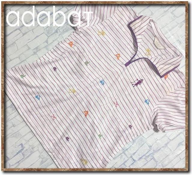 アダバット 刺繍入りボーダー半袖ポロシャツ 白 < ブランド アダバット 刺繍入りボーダー半袖ポロシャツ 白 < ブランドの