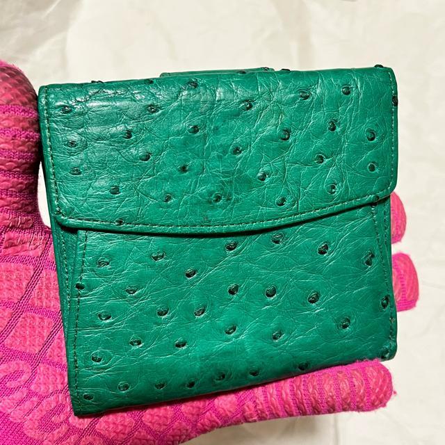 【オーストリッチ】 本革 / 二つ折り財布(小銭入れあり) / グリーン系 < 女性ファッション 【オーストリッチ】 本革 / 二つ折り財布(小銭入れあり) / グリーン系 < 女性ファッションの