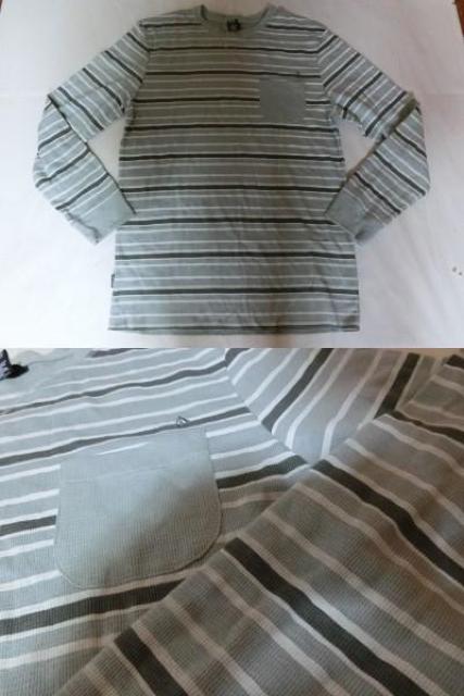 USA購入【VOLCOM】ポケット付サーマルロンT US S 薄灰ボーダー柄 < ブランド  USA購入【VOLCOM】ポケット付サーマルロンT US S 薄灰ボーダー柄 < ブランドの