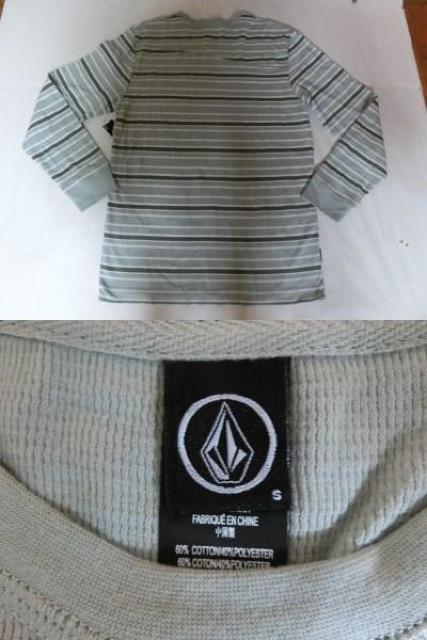 USA購入【VOLCOM】ポケット付サーマルロンT US S 薄灰ボーダー柄 < ブランド  USA購入【VOLCOM】ポケット付サーマルロンT US S 薄灰ボーダー柄 < ブランドの