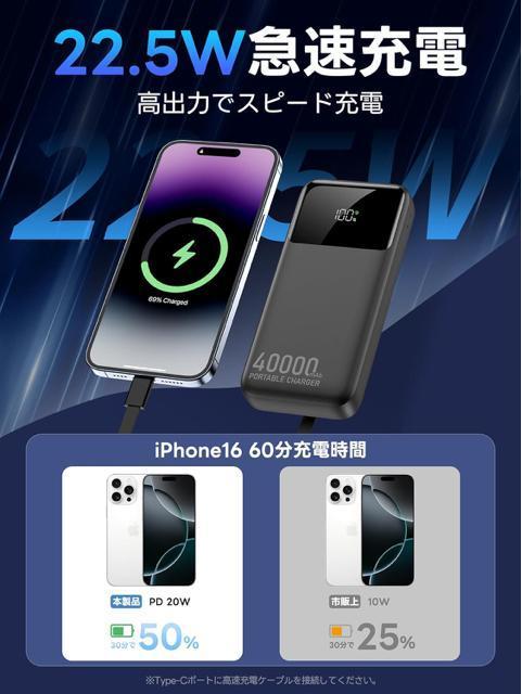 ���o�C���o�b�e���[ ��e��40000mAh �}���[�d �X�}�z�[�d�� �g�я[�d�� LCD�f�B�X�v���C�c�ʕ\�� 2USB�o�̓|�[�g �� �Ɠd/AV�� 