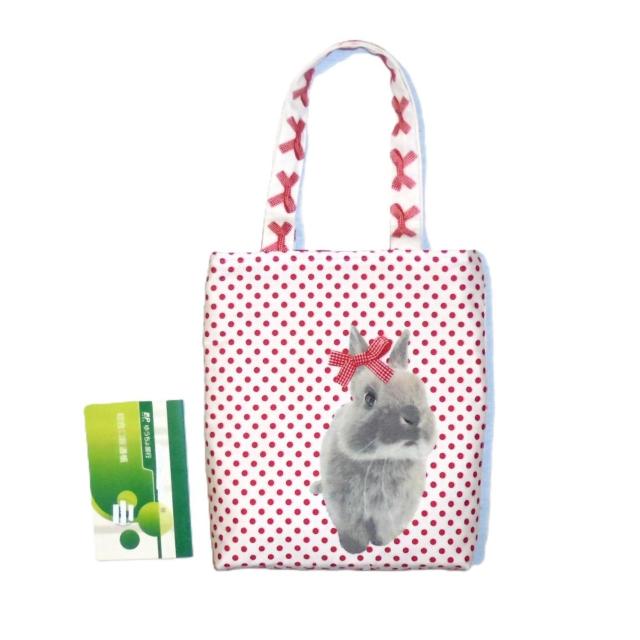 ◆スクエアベーシックトートバッグ◆赤リボンうさぎ×赤ドット白地◆エコバッグ サブ < 女性ファッション ◆スクエアベーシックトートバッグ◆赤リボンうさぎ×赤ドット白地◆エコバッグ サブ < 女性ファッションの