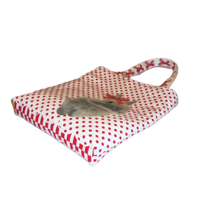 ◆スクエアベーシックトートバッグ◆赤リボンうさぎ×赤ドット白地◆エコバッグ サブ < 女性ファッション ◆スクエアベーシックトートバッグ◆赤リボンうさぎ×赤ドット白地◆エコバッグ サブ < 女性ファッションの