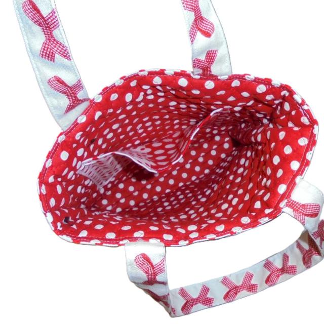 ◆スクエアベーシックトートバッグ◆赤リボンうさぎ×赤ドット白地◆エコバッグ サブ < 女性ファッション ◆スクエアベーシックトートバッグ◆赤リボンうさぎ×赤ドット白地◆エコバッグ サブ < 女性ファッションの