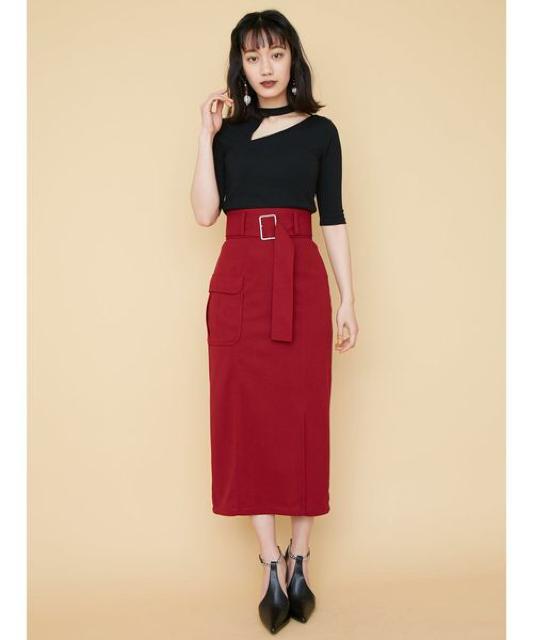 限定SALEセール●定価8,140円●MURUAムルーア●サイドポケットスリットスカート●赤レッド●タイトスカート < ブランド  限定SALEセール●定価8,140円●MURUAムルーア●サイドポケットスリットスカート●赤レッド●タイトスカート < ブランドの