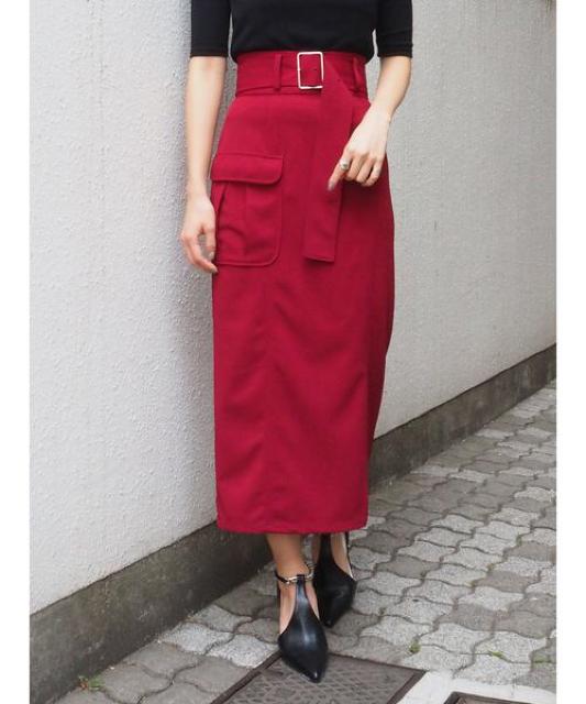 限定SALEセール●定価8,140円●MURUAムルーア●サイドポケットスリットスカート●赤レッド●タイトスカート < ブランド  限定SALEセール●定価8,140円●MURUAムルーア●サイドポケットスリットスカート●赤レッド●タイトスカート < ブランドの